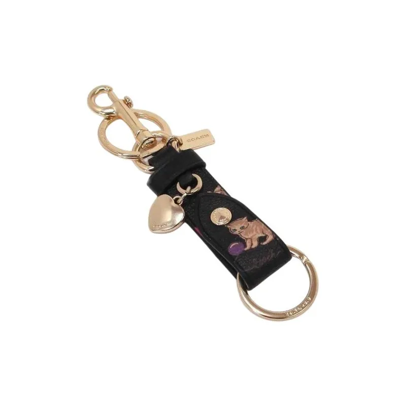 COACH Leather Heart Bag Accessory Women's Black Gold-2