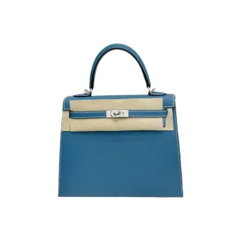 HERMES Kelly Epsom Leather Kelly Bag, One Shoulder Handbag Women's D2 NEW BLEU JEAN New Denim Blue