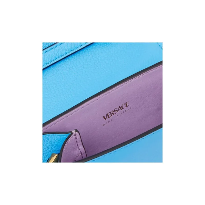 VERSACE Cow Leather Portable One Shoulder Crossbody Cell Phone Pouch Women's Blue-4