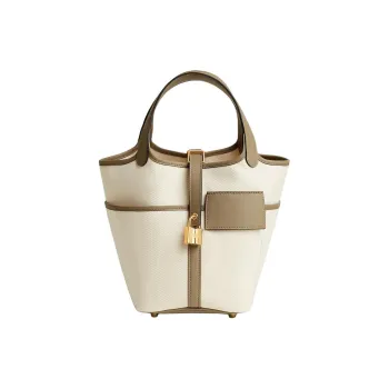 HERMES Picotin Lock Goeland Canvas And Swift Calfskin Basket Bag Handbag Women's Light Beige & Malva Beige