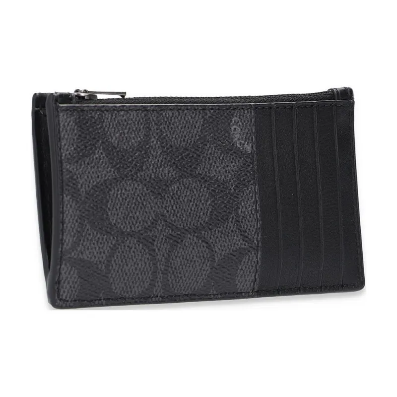COACH Card Case Canvas Card Holder, Wallet Card Holder Bag Men's Charcoal Black Monogram-3