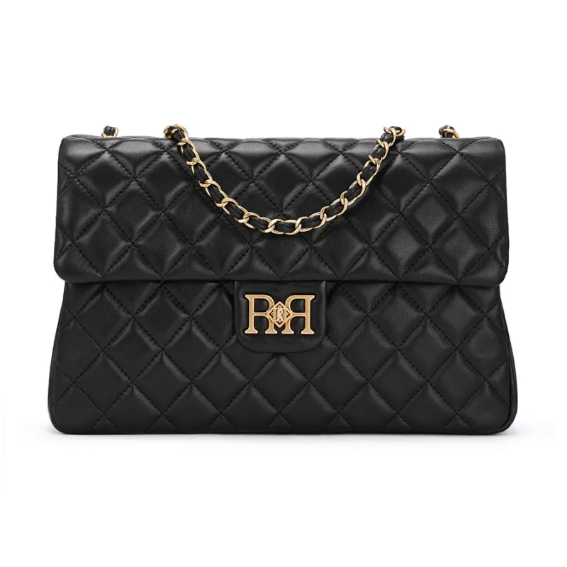 ROBERTA DI CAMERINO Sheepskin Chain Diamond Pattern Bag Small Square Bag Shoulder Bag Medium Size Women's Black/Coffee-1