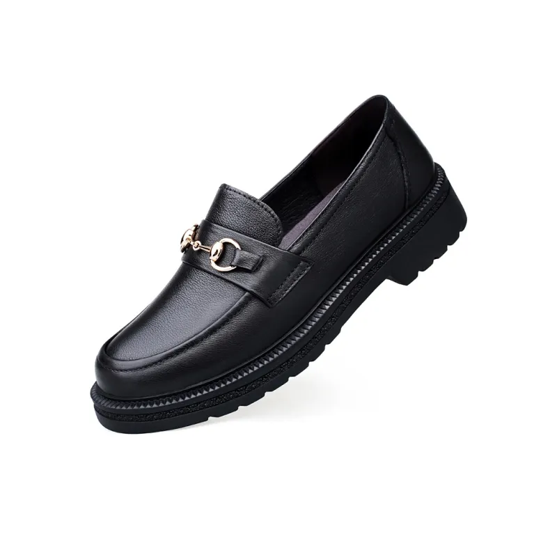 DILIKAN Women's Casual Leather Shoes Loafers Platform Women's Black-3