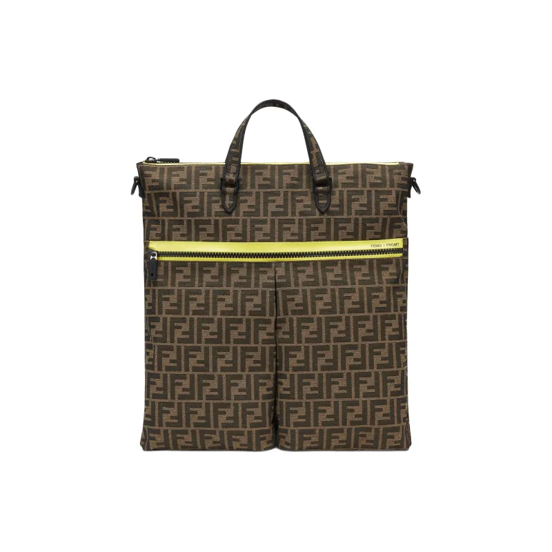 FENDI FRGMT Junya Ito Collaboration Polyester Blended Cotton Handbag Shoulder Bag Crossbody Bag Men's Brown-2