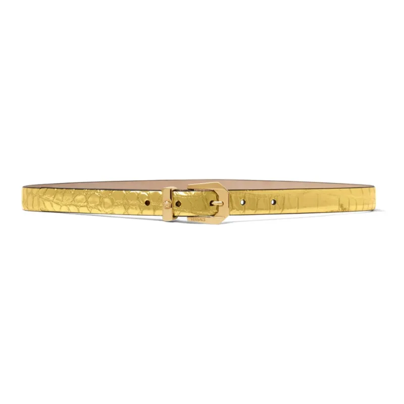 VERSACE Medusa Logo Pin Buckle Leather Belts Women's Gold Width: 2CM-0