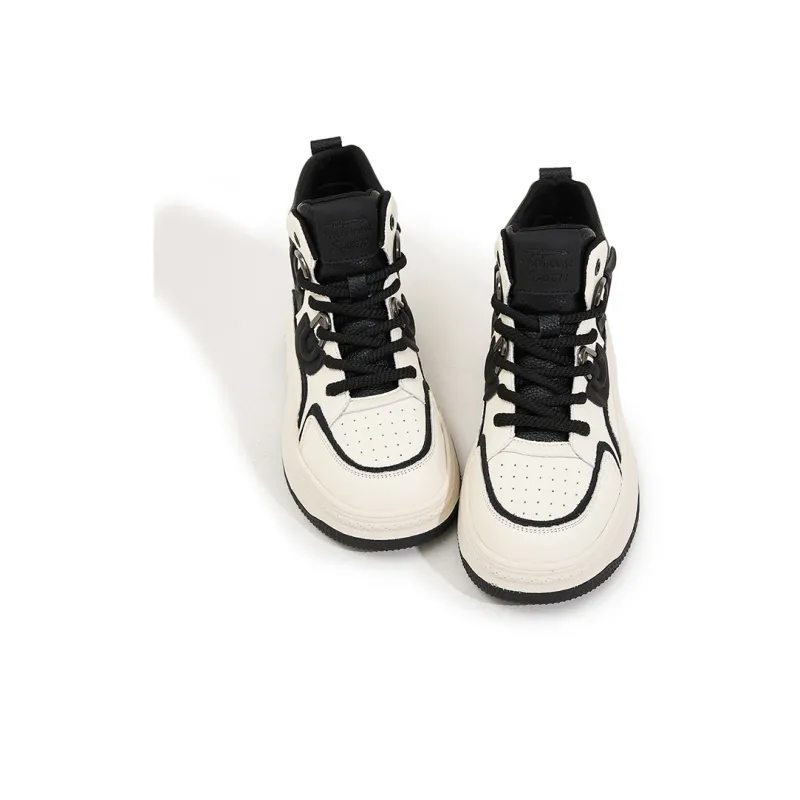 Milan Love Song Wear-Resistant Lightweight Height Increasing High-Top Skateboard Shoes Women's Beige Black-2
