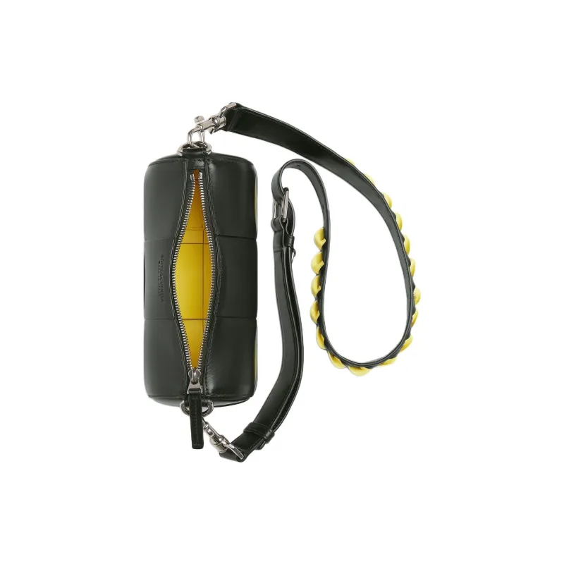 Bottega Veneta Leather One Shoulder Handbag Crossbody Bag Small Size Men's Dark Green > Yellow-3