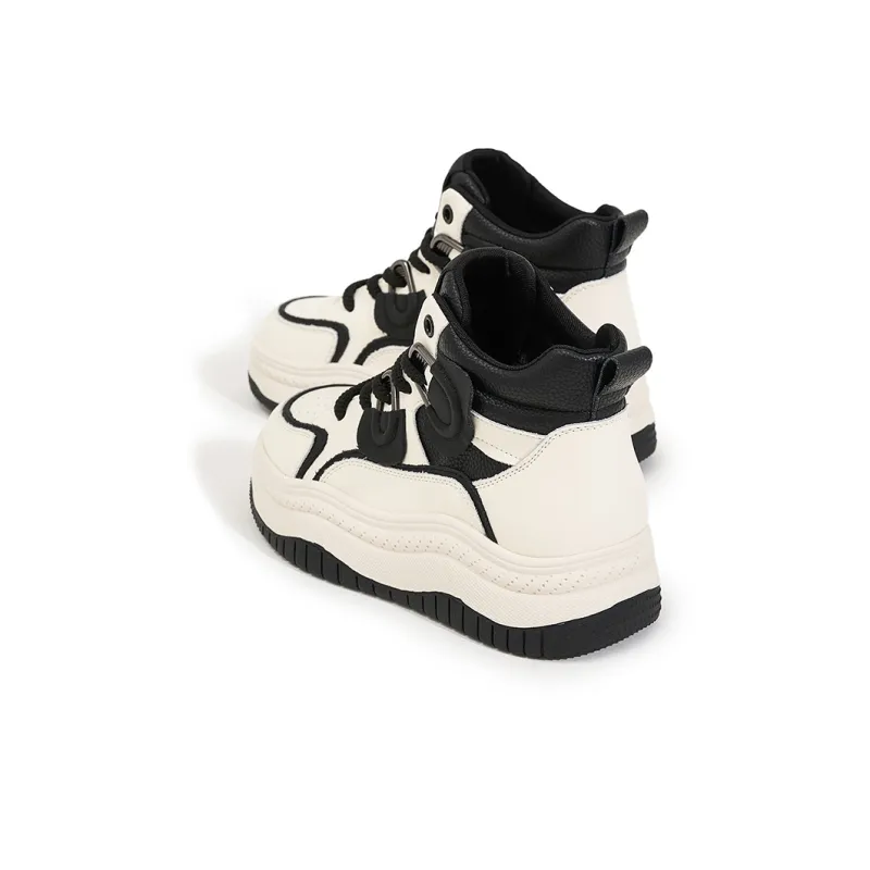Milan Love Song Wear-Resistant Lightweight Height Increasing High-Top Skateboard Shoes Women's Beige Black-4