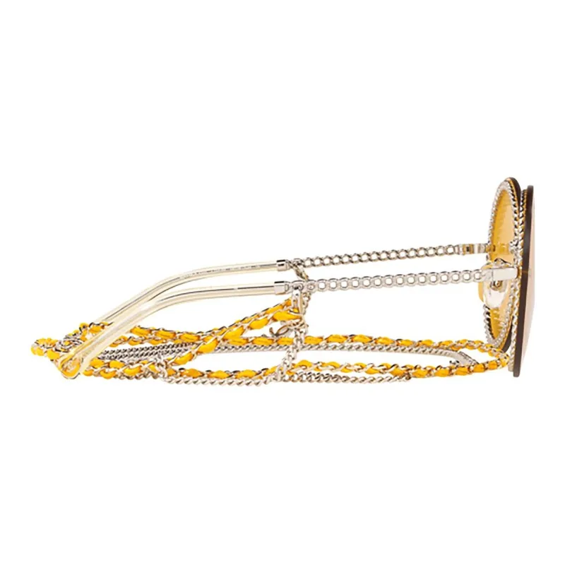CHANEL Metal Round Sunglasses Women's Yellow-2