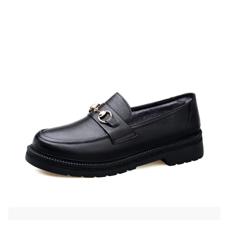 DILIKAN Women's Casual Leather Shoes Loafers Platform Women's Black-16