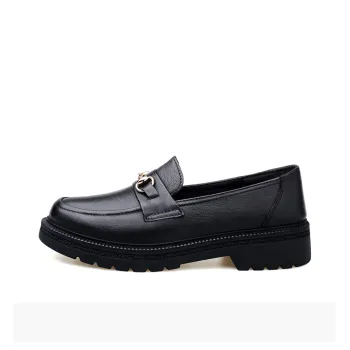 DILIKAN Women's Casual Leather Shoes Loafers Platform Women's Black