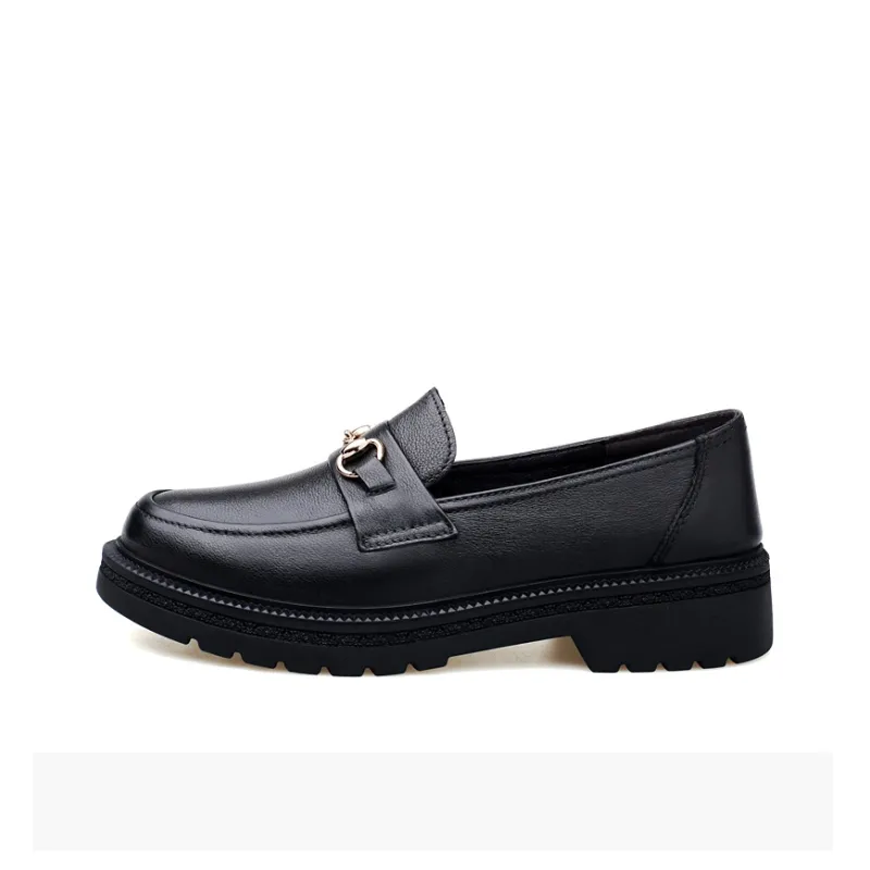 DILIKAN Women's Casual Leather Shoes Loafers Platform Women's Black-0