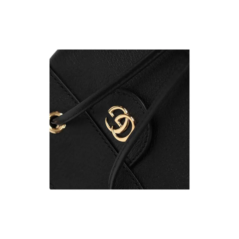 GUCCI Cow Leather Bucket Bags Shoulder Bag Crossbody Bag Handbag Small Size Women's Black-9