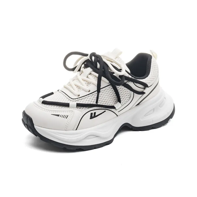Warrior Abrasion Resistant Height Increasing Low Top Chunky Sneakers Women's White Black-2