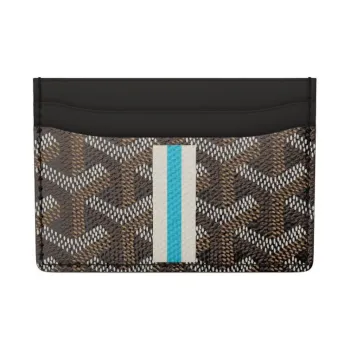 GOYARD Saint-Sulpice Canvas With Leather Card Clip Card Holder Unisex Black/White/Blue White Stripe