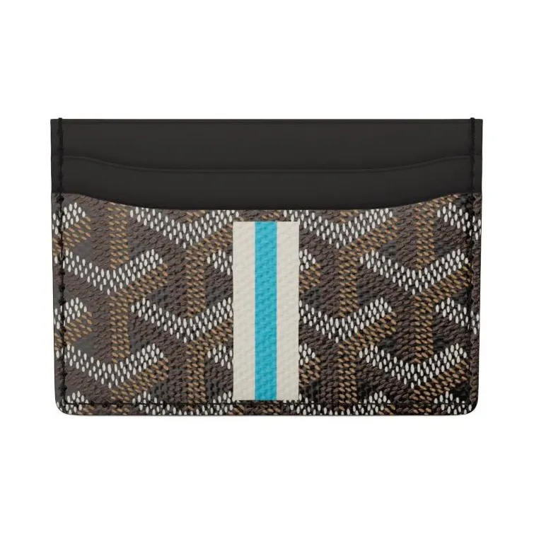 GOYARD Saint-Sulpice Canvas With Leather Card Clip Card Holder Unisex Black/White/Blue White Stripe-0