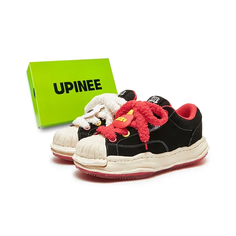 UPINEE Dissolve Deconstruction Dragon Year Edition Anti Slip Wear Resistant Low Top Skateboard Shoes Unisex Black Red-1