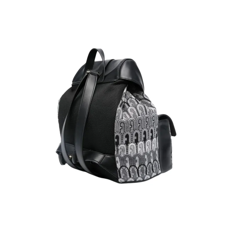 Furla Fabric With Calfskin Backpack Unisex Black & Multicolor-1