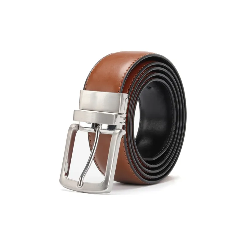 PISHUSHU Double Sided With Body Rotating Pin Buckle Cow Leather Leather Belts Men's Tricolor Optional Width 3.3cm-0