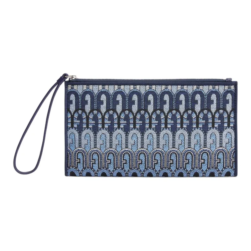 Furla Jacquard Leather Clutch Women's Blue-0