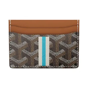 GOYARD Saint-Sulpice Canvas With Calfskin Card Clip Card Holder Unisex Brown/White/Blue Striped