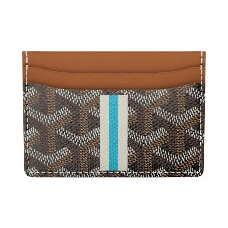 GOYARD Saint-Sulpice Canvas With Calfskin Card Clip Card Holder Unisex Brown/White/Blue Striped-0