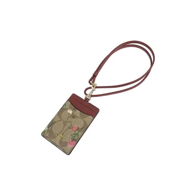 COACH Canvas And Smooth Leather Card Clip Card Holder Women's Morandi Color-4