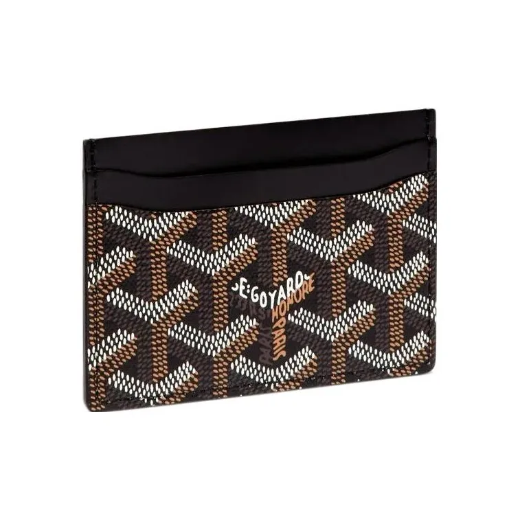 GOYARD Saint-Sulpice Canvas With Leather Card Clip Card Holder Unisex Black/White/Blue White Stripe-1