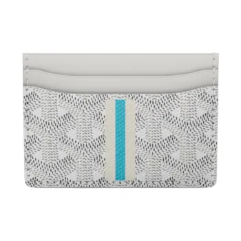 GOYARD Saint-Sulpice Canvas With Leather Card Clip Card Holder Unisex White/White/Blue White Stripe