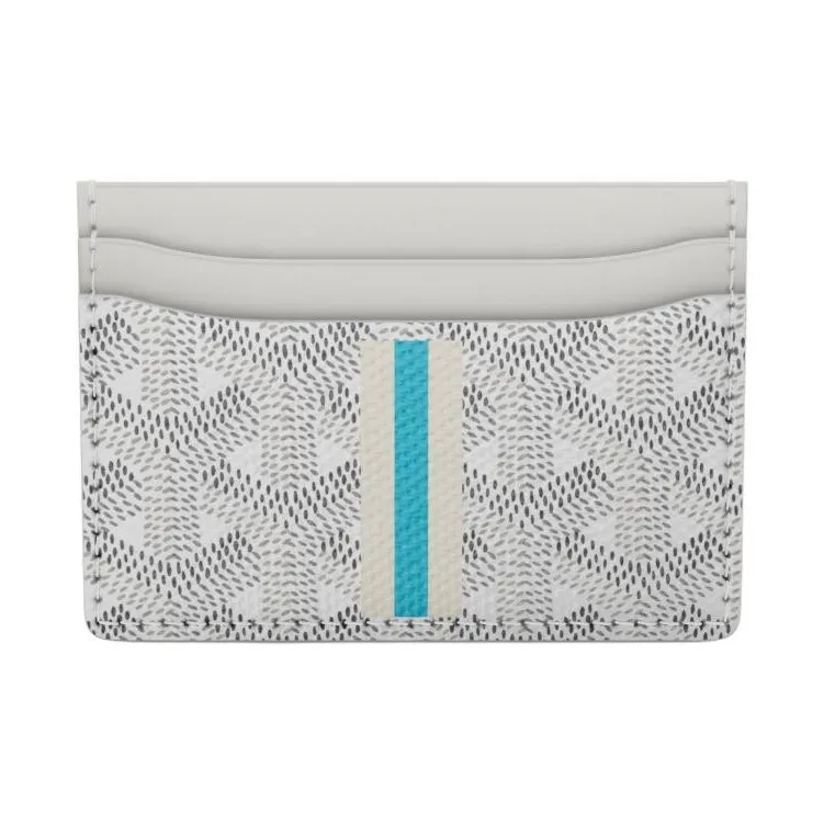 GOYARD Saint-Sulpice Canvas With Leather Card Clip Card Holder Unisex White/White/Blue White Stripe-0