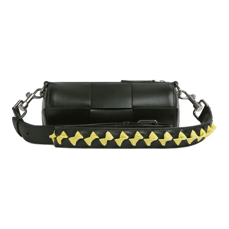 Bottega Veneta Leather One Shoulder Handbag Crossbody Bag Small Size Men's Dark Green > Yellow-2