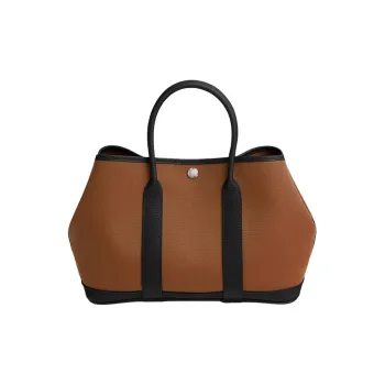 HERMES Garden Party Canvas With Negonda Calfskin Garden Bag Handbag Women's 34 Fauve Light Tawny & 89 Noir Black