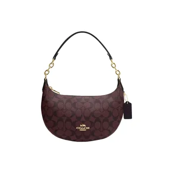 COACH Payton Coated Canvas With Smooth Leather Crescent Bag, Shoulder Bag, Handbag, Shoulder Bag Women's Dark Red