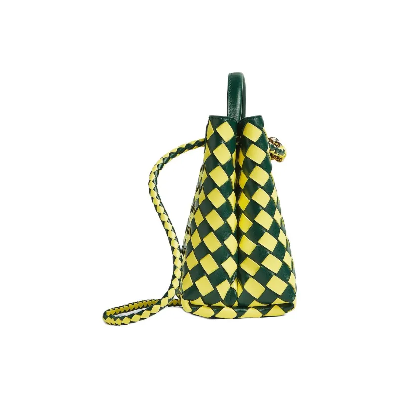 Bottega Veneta Andiamo Series Cow Leather Shoulder Bag Crossbody Bag Handbag Small Size Women's Emerald & Jelly Yellow-1