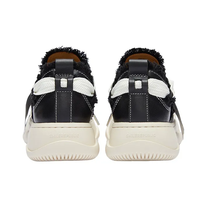 SMILEREPUBLIC Classic Black Sheepskin Waterproof And Breathable Height Increasing Low Top Canvas Shoes Unisex Black-4