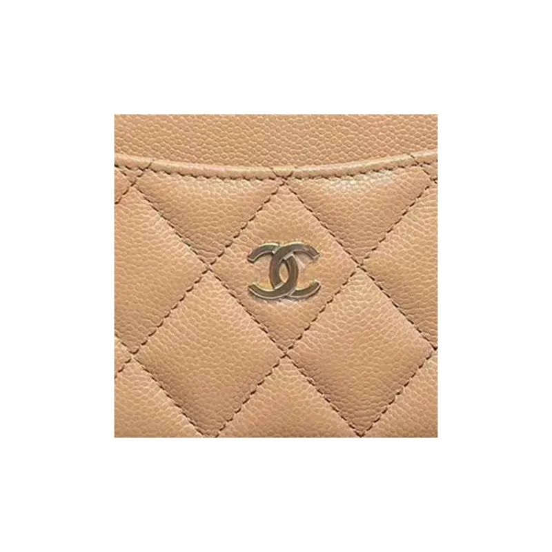 CHANEL Grain Litchi Grain Cow Leather Card Holder Women's Caramel-1