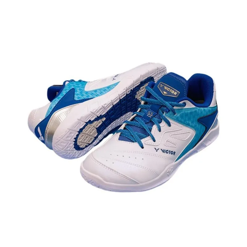 VICTOR Cushioned Slip Resistant Low Top Badminton Shoes Unisex White Blue-1