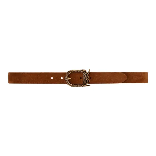 SAINT LAURENT Logo Design Pin Buckle Leather Belts Women's Brown Width: 3CM