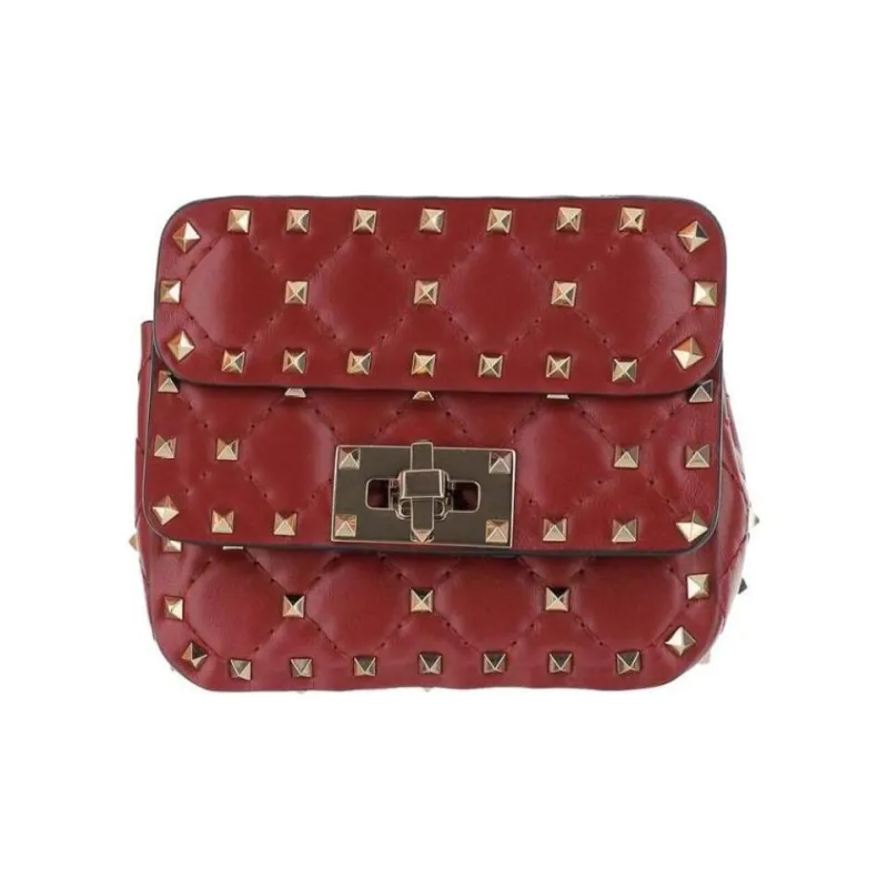 Valentino ROCKSTUD SPIKE Sheepskin Handheld Shoulder Bag Crossbody Bag Mini Women's Red-0