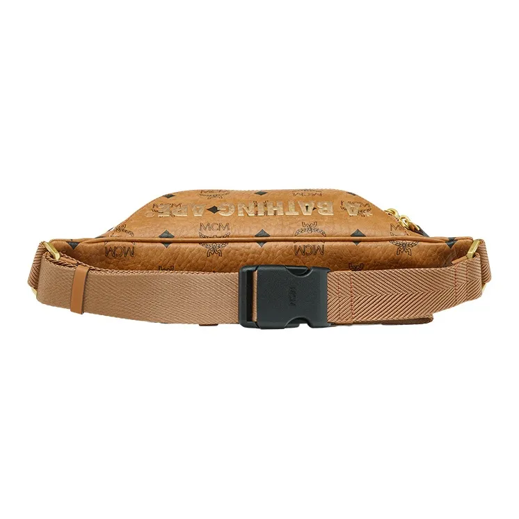 MCM Leather One Shoulder Crossbody Fanny Pack Unisex Cognac-1