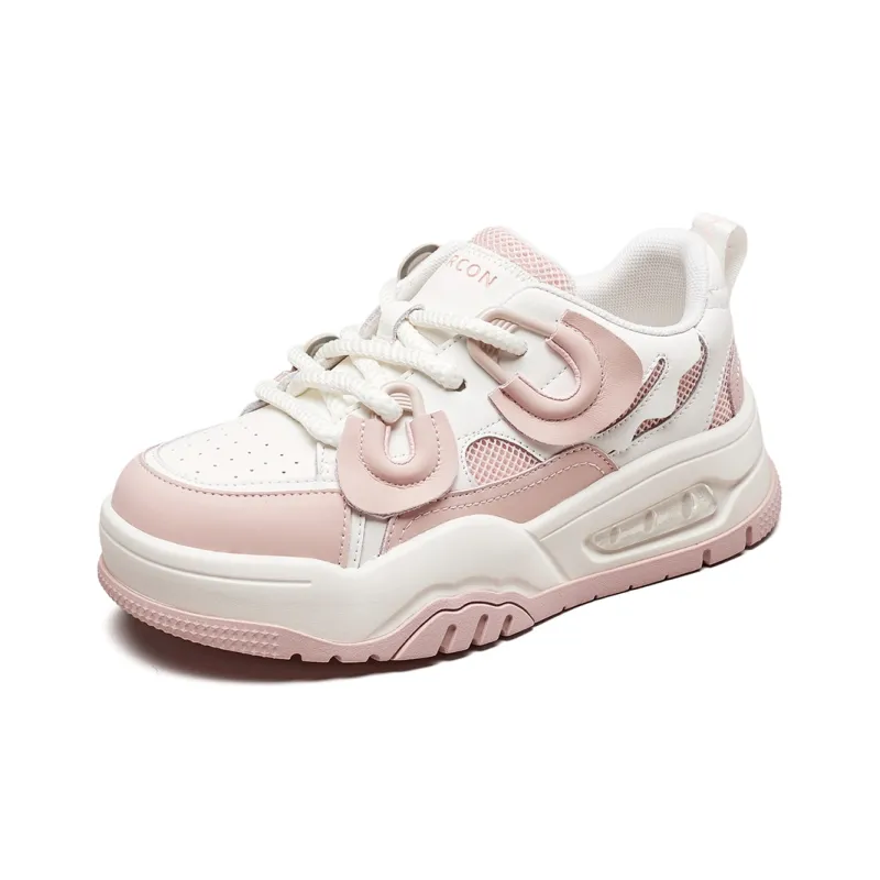 YEARCON Skateboard Shoes Women's Low Top Beige/Pink-6