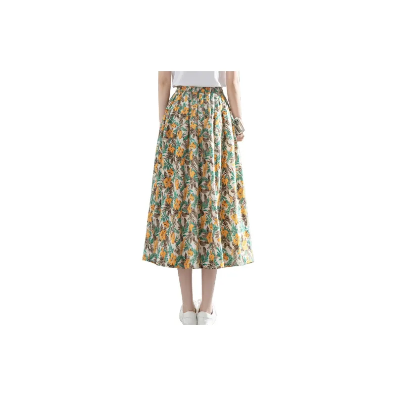 Cypress House Casual Long Skirt Women's Beige With Yellow Floral-1