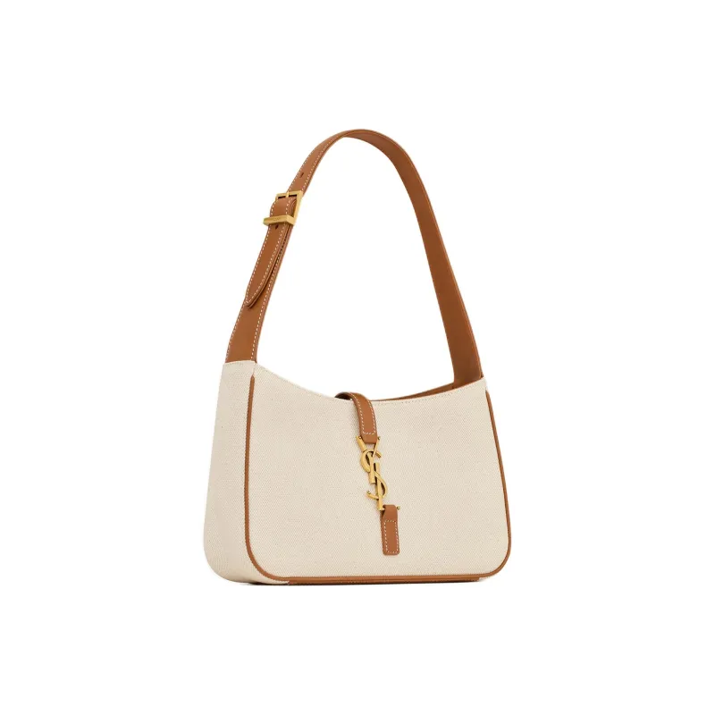 SAINT LAURENT LE5A7 Canvas With Leather Canvas Bag Shoulder Bag Hobo Bag Handbag Shoulder Bag Women's Taupe & Brick Red-1