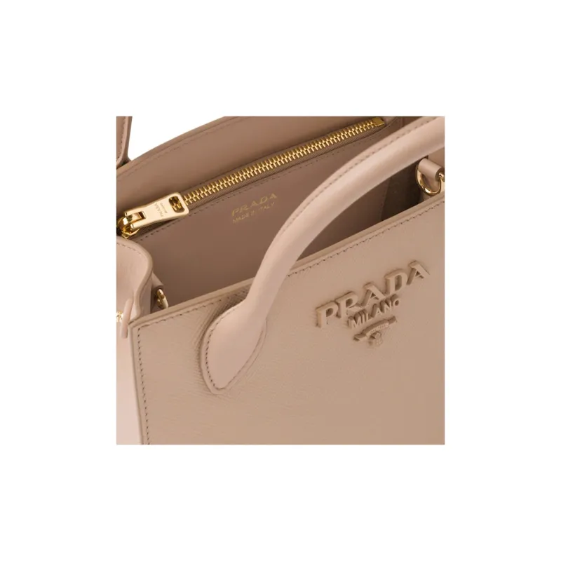 PRADA Leather And Calfskin Shoulder Bag Crossbody Bag Handbag Women's Cameo Brown Beige-3
