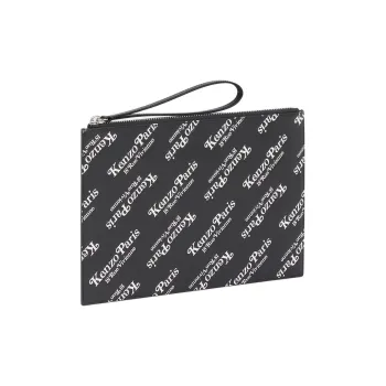 KENZO Cow Leather Clutch Large Size Unisex Black
