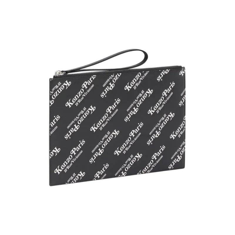 KENZO Cow Leather Clutch Large Size Unisex Black-0