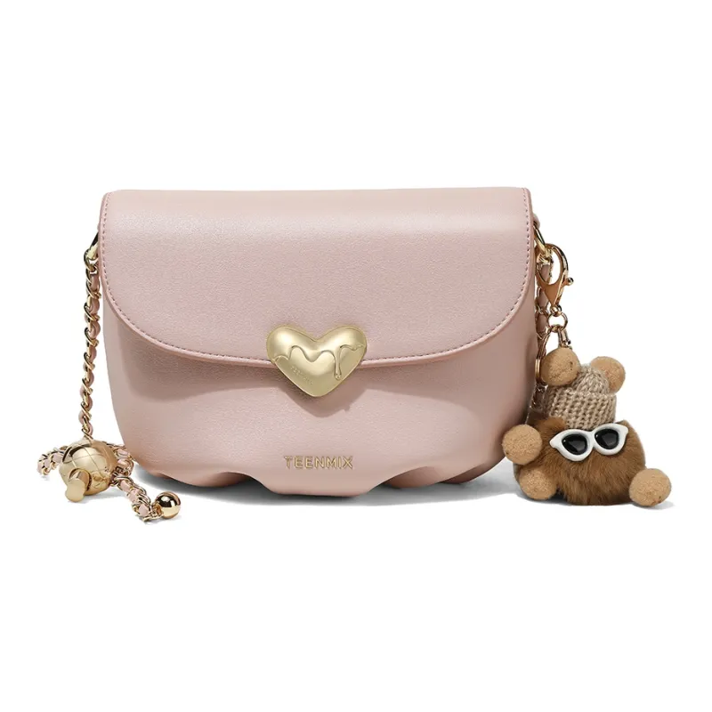 Teenmix Cow Leather Cloud Bag, Shoulder Bag, Crossbody Bag Trumpets Women's Black/Ecru/Pink-14