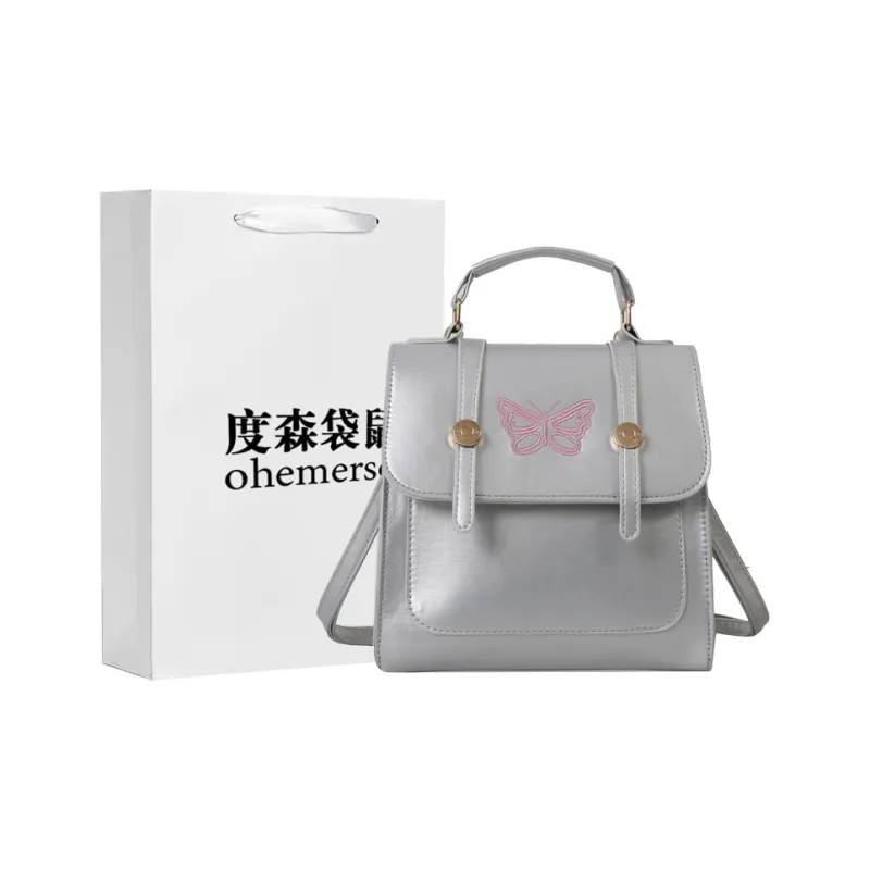 Dusen Kangaroo PU Backpack Regular Women's Black/White/Silver-10