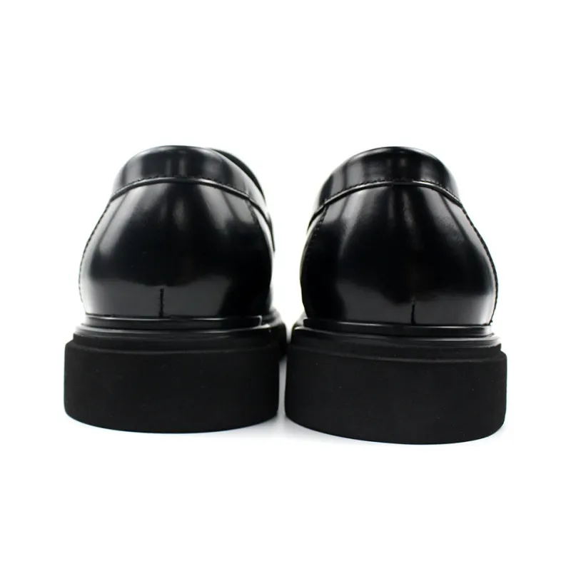 MYFULER Platform Height Increasing Business Casual Commute To Work Loafers Men's Black-2