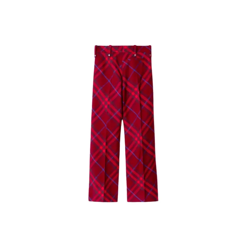 Burberry Checked Pleated Straight Leg Trousers-1